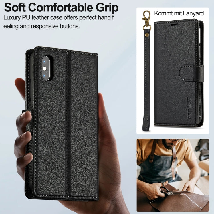 For iPhone XS Max LC.IMEEKE L2 Series Detachable Magsafe PU Phone Case with Lanyard(Black)