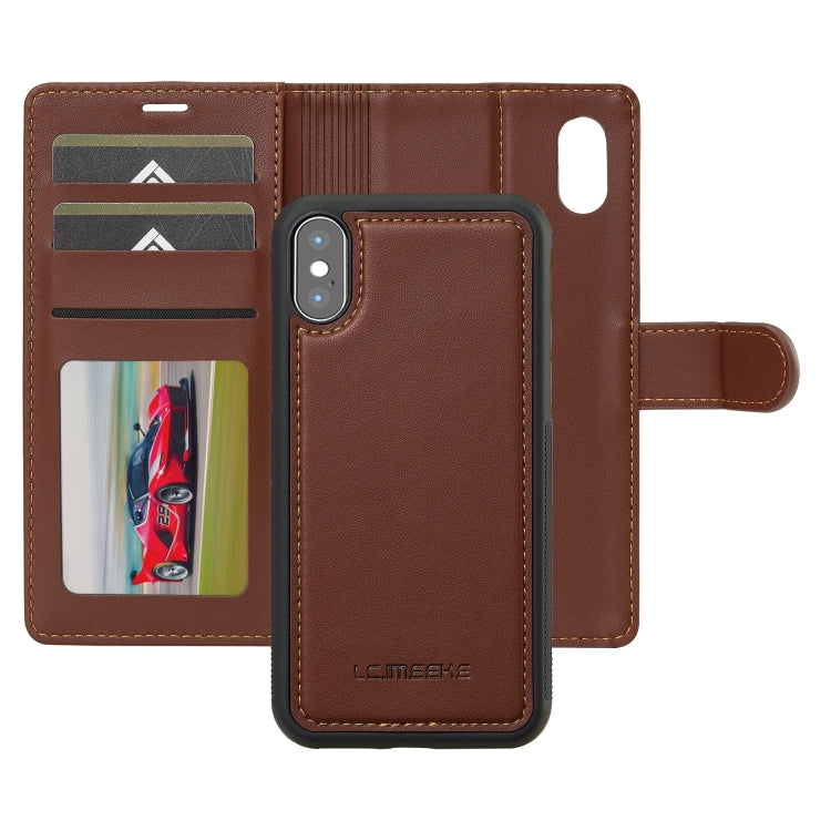 For iPhone XS Max LC.IMEEKE L2 Series Detachable Magsafe PU Phone Case with Lanyard(Brown)