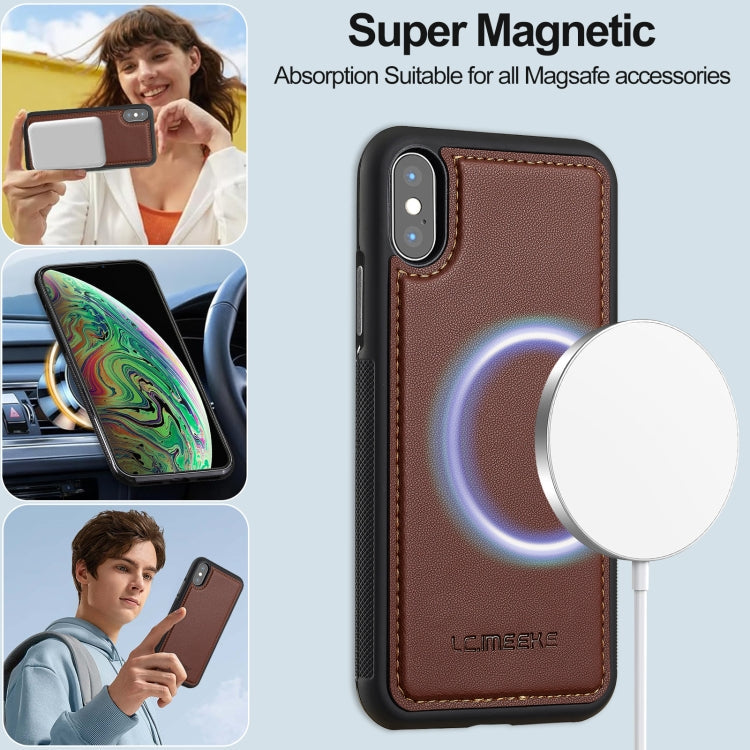 For iPhone XS Max LC.IMEEKE L2 Series Detachable Magsafe PU Phone Case with Lanyard(Brown)
