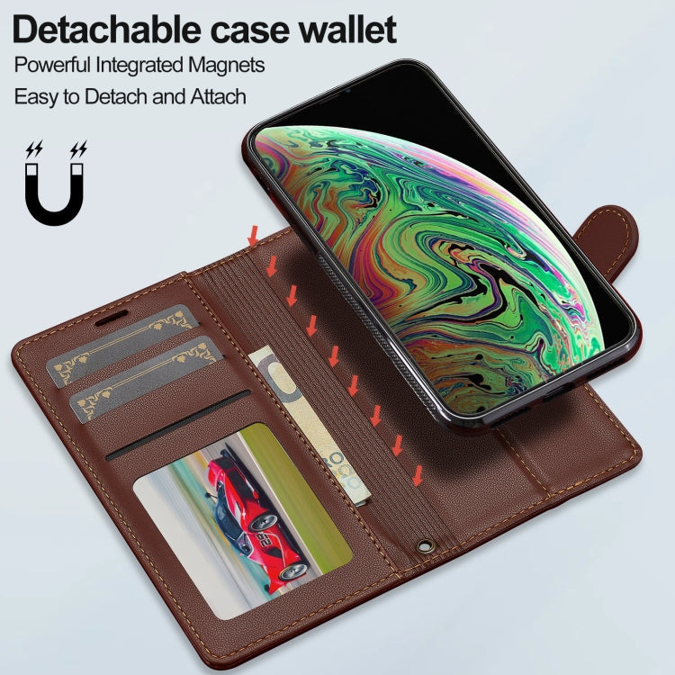 For iPhone XS Max LC.IMEEKE L2 Series Detachable Magsafe PU Phone Case with Lanyard(Brown)