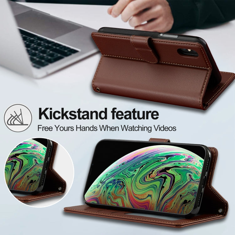 For iPhone XS Max LC.IMEEKE L2 Series Detachable Magsafe PU Phone Case with Lanyard(Brown)