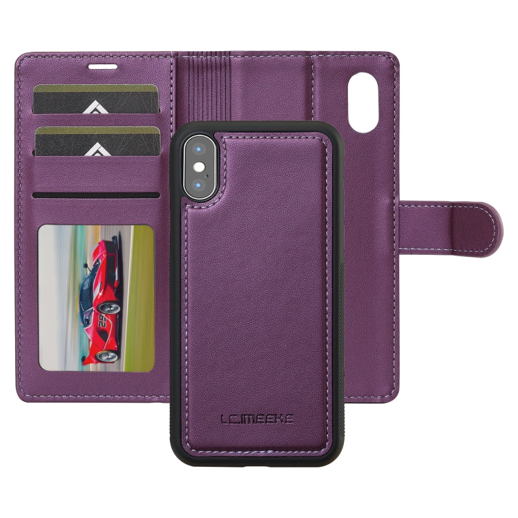 For iPhone XS Max LC.IMEEKE L2 Series Detachable Magsafe PU Phone Case with Lanyard(Purple)