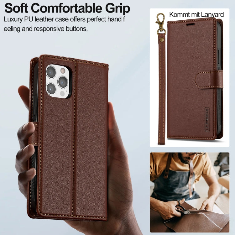 For iPhone 12 / 12 Pro LC.IMEEKE L2 Series Detachable Magsafe PU Phone Case with Lanyard(Brown)