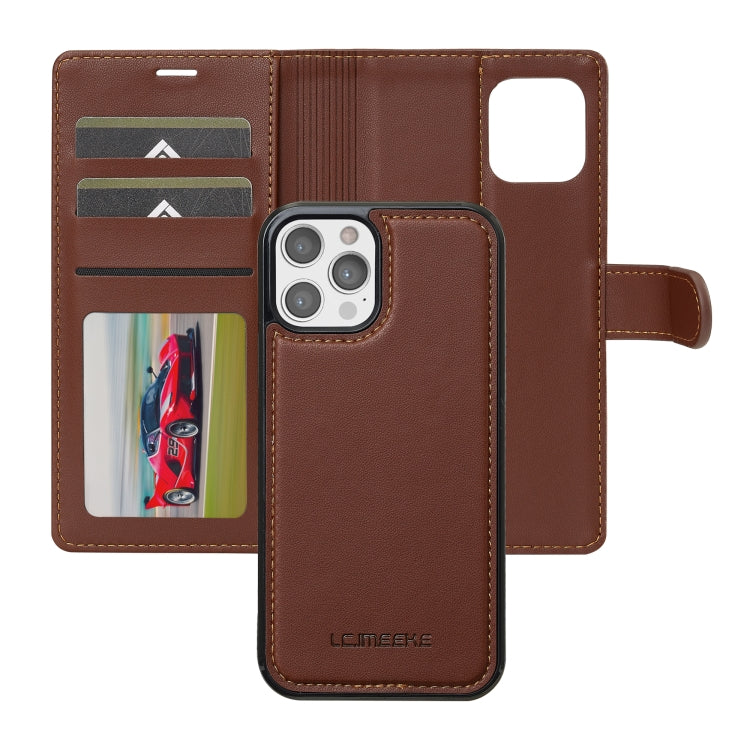 For iPhone 12 Pro Max LC.IMEEKE L2 Series Detachable Magsafe PU Phone Case with Lanyard(Brown)