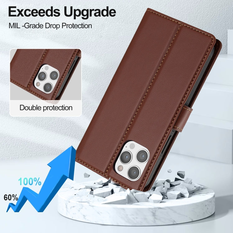 For iPhone 12 Pro Max LC.IMEEKE L2 Series Detachable Magsafe PU Phone Case with Lanyard(Brown)