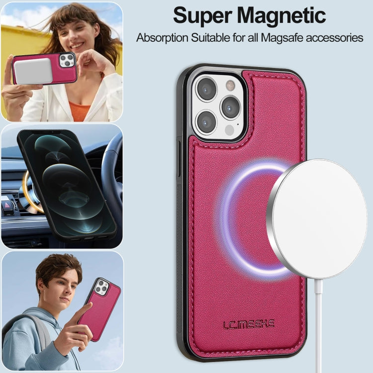 For iPhone 12 Pro Max LC.IMEEKE L2 Series Detachable Magsafe PU Phone Case with Lanyard(Red)