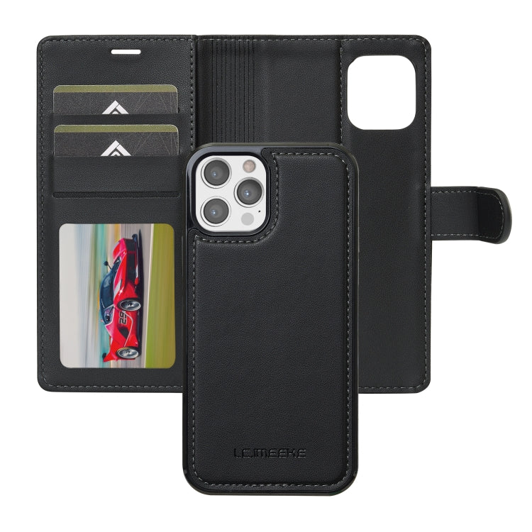 For iPhone 14 Pro Max LC.IMEEKE L2 Series Detachable Magsafe PU Phone Case with Lanyard(Black)