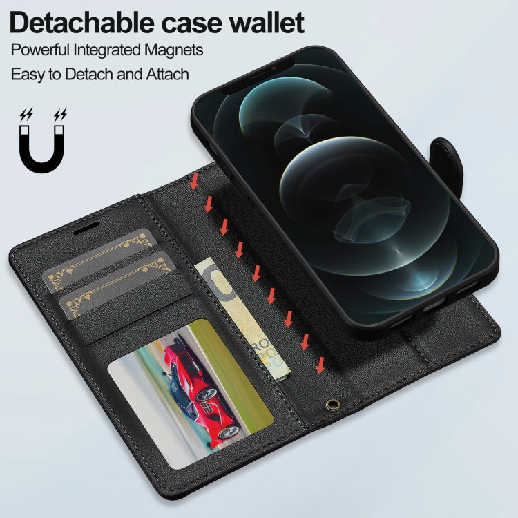 For iPhone 14 Pro Max LC.IMEEKE L2 Series Detachable Magsafe PU Phone Case with Lanyard(Black)
