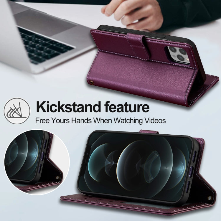 For iPhone 14 Pro Max LC.IMEEKE L2 Series Detachable Magsafe PU Phone Case with Lanyard(Purple)