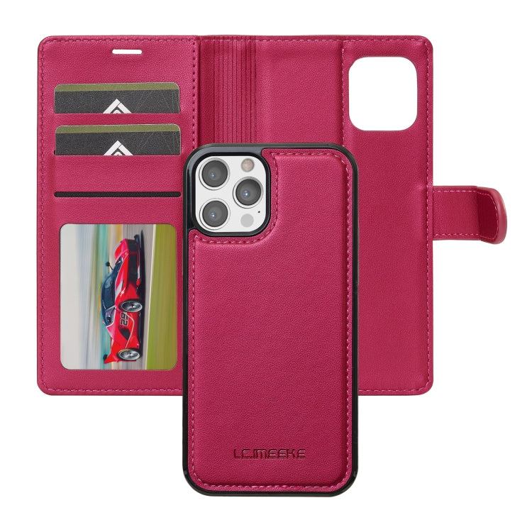 For iPhone 14 Pro Max LC.IMEEKE L2 Series Detachable Magsafe PU Phone Case with Lanyard(Red)