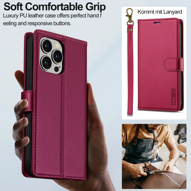 For iPhone 13 Pro Max LC.IMEEKE L2 Series Detachable Magsafe PU Phone Case with Lanyard(Red)