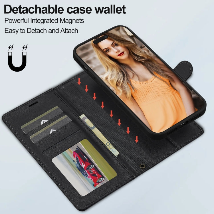 For iPhone 13 Pro LC.IMEEKE L2 Series Detachable Magsafe PU Phone Case with Lanyard(Black)