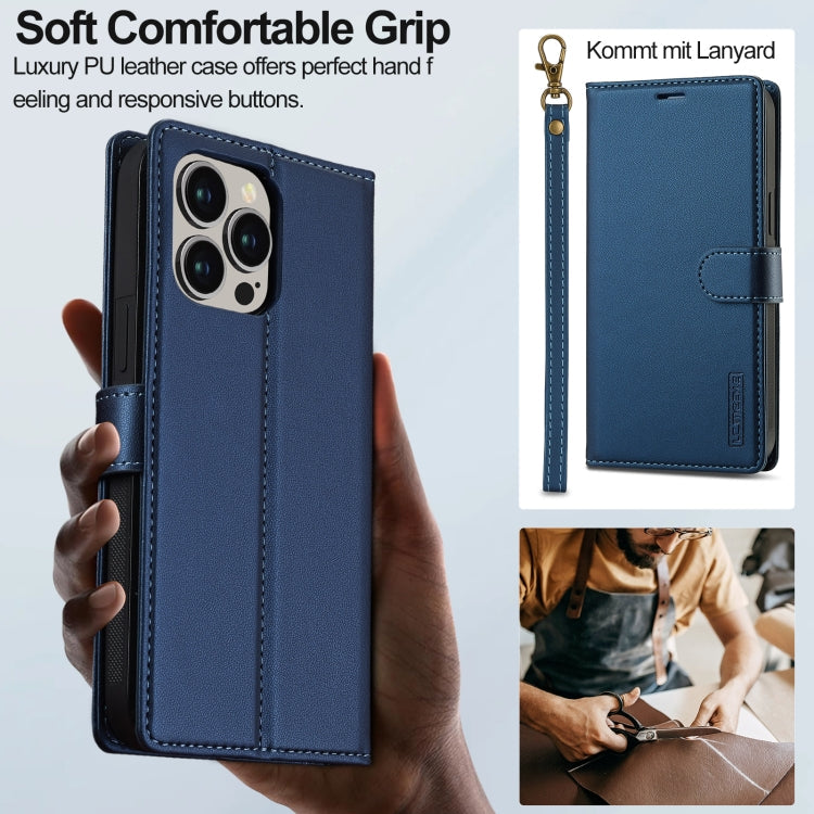 For iPhone 13 Pro LC.IMEEKE L2 Series Detachable Magsafe PU Phone Case with Lanyard(Blue)