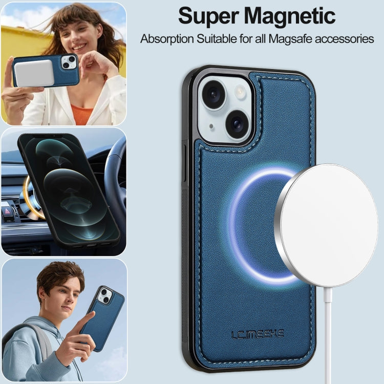 For iPhone 13 LC.IMEEKE L2 Series Detachable Magsafe PU Phone Case with Lanyard(Blue)