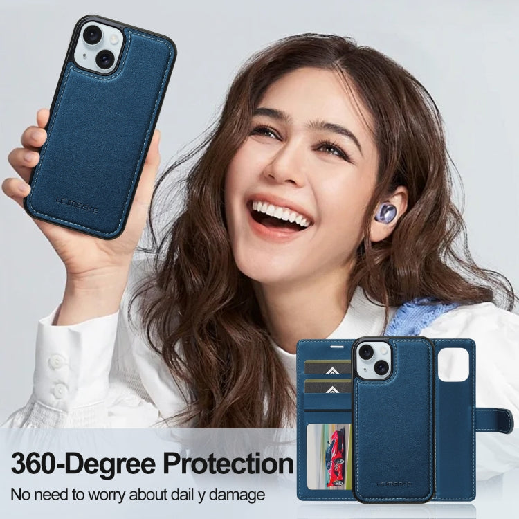 For iPhone 13 LC.IMEEKE L2 Series Detachable Magsafe PU Phone Case with Lanyard(Blue)
