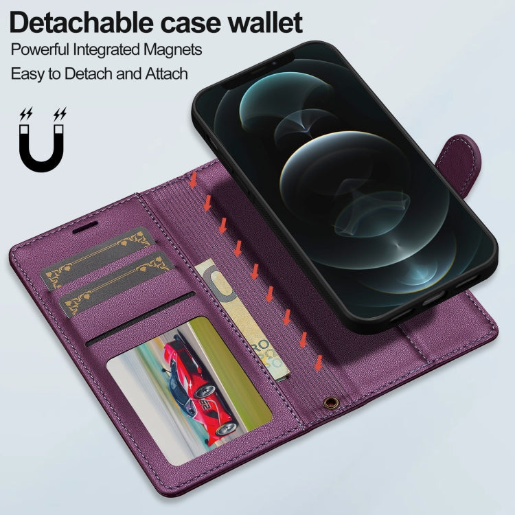For iPhone 13 LC.IMEEKE L2 Series Detachable Magsafe PU Phone Case with Lanyard(Purple)