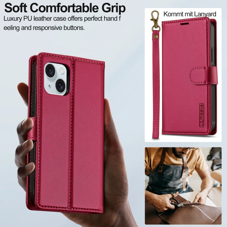 For iPhone 13 LC.IMEEKE L2 Series Detachable Magsafe PU Phone Case with Lanyard(Red)