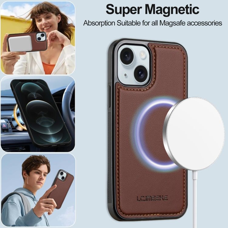 For iPhone 14 LC.IMEEKE L2 Series Detachable Magsafe PU Phone Case with Lanyard(Brown)