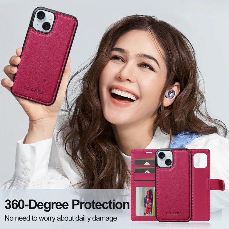 For iPhone 14 LC.IMEEKE L2 Series Detachable Magsafe PU Phone Case with Lanyard(Red)