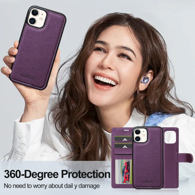 For iPhone 11 LC.IMEEKE L2 Series Detachable Magsafe PU Phone Case with Lanyard(Purple)