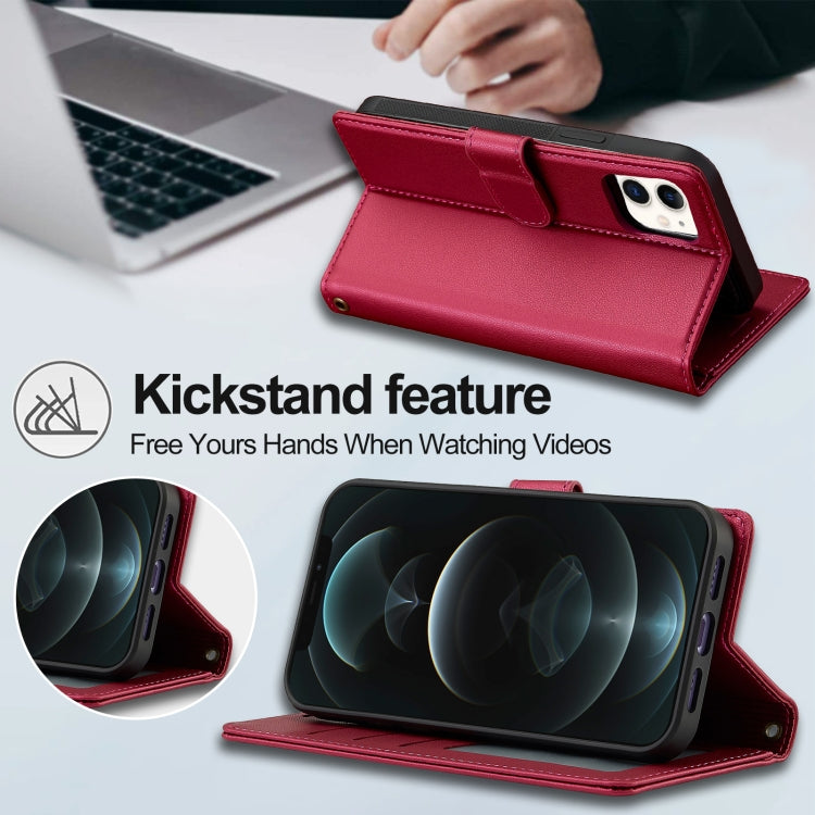 For iPhone 11 LC.IMEEKE L2 Series Detachable Magsafe PU Phone Case with Lanyard(Red)