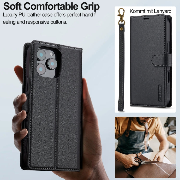 For iPhone 16 Pro LC.IMEEKE L2 Series Detachable Magsafe PU Phone Case with Lanyard(Black)