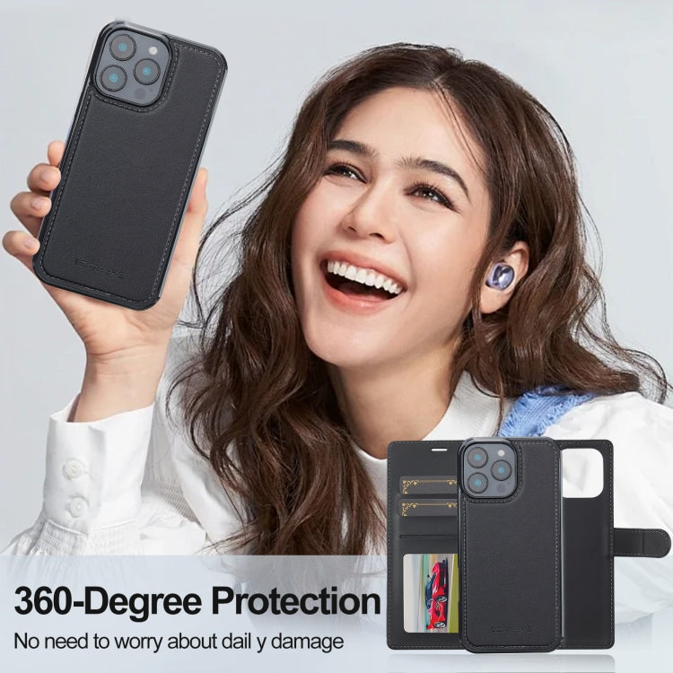 For iPhone 16 Pro LC.IMEEKE L2 Series Detachable Magsafe PU Phone Case with Lanyard(Black)