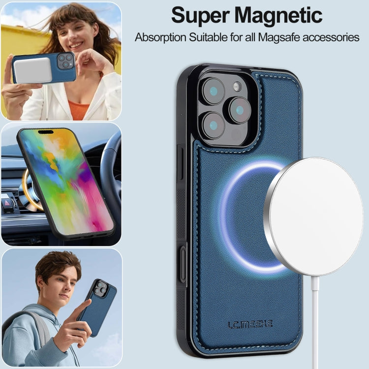 For iPhone 16 Pro LC.IMEEKE L2 Series Detachable Magsafe PU Phone Case with Lanyard(Blue)