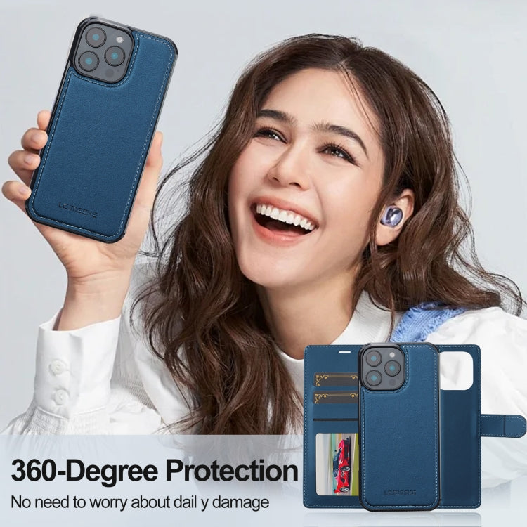 For iPhone 16 Pro LC.IMEEKE L2 Series Detachable Magsafe PU Phone Case with Lanyard(Blue)