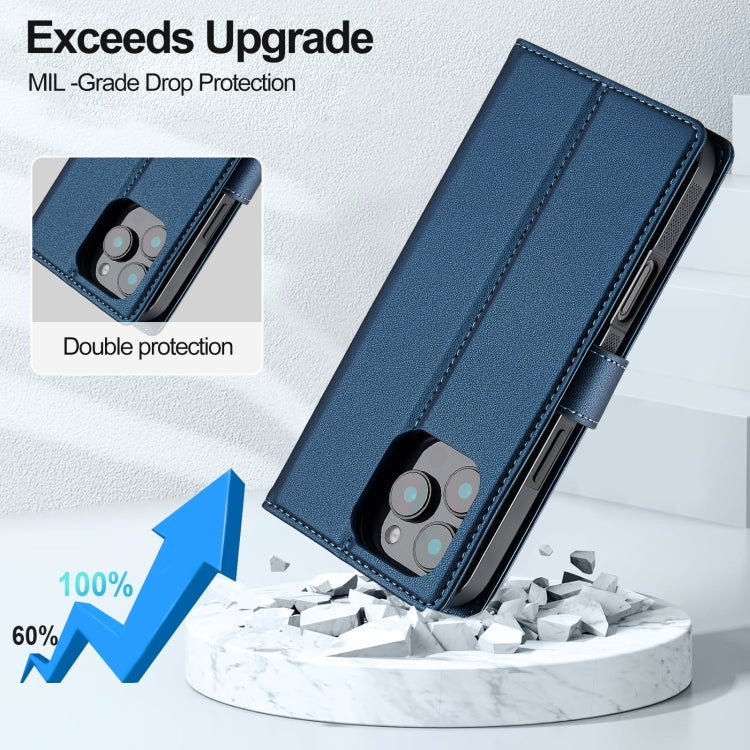 For iPhone 16 Pro LC.IMEEKE L2 Series Detachable Magsafe PU Phone Case with Lanyard(Blue)