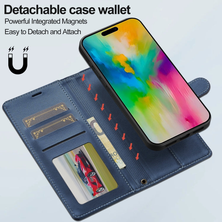 For iPhone 16 Pro LC.IMEEKE L2 Series Detachable Magsafe PU Phone Case with Lanyard(Blue)