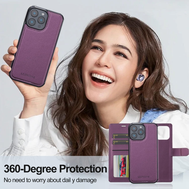 For iPhone 16 Pro LC.IMEEKE L2 Series Detachable Magsafe PU Phone Case with Lanyard(Purple)