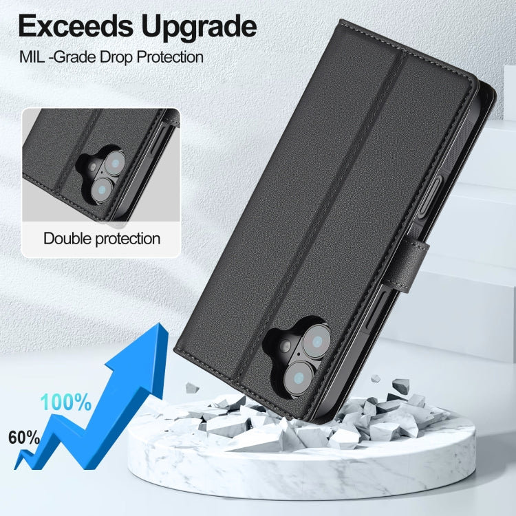 For iPhone 16 LC.IMEEKE L2 Series Detachable Magsafe PU Phone Case with Lanyard(Black)
