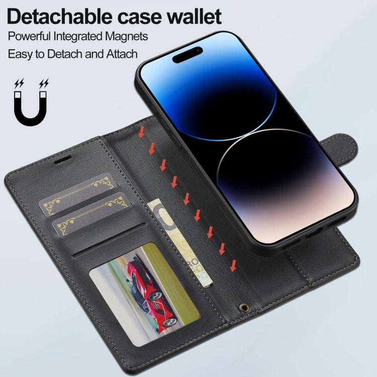 For iPhone 16 LC.IMEEKE L2 Series Detachable Magsafe PU Phone Case with Lanyard(Black)