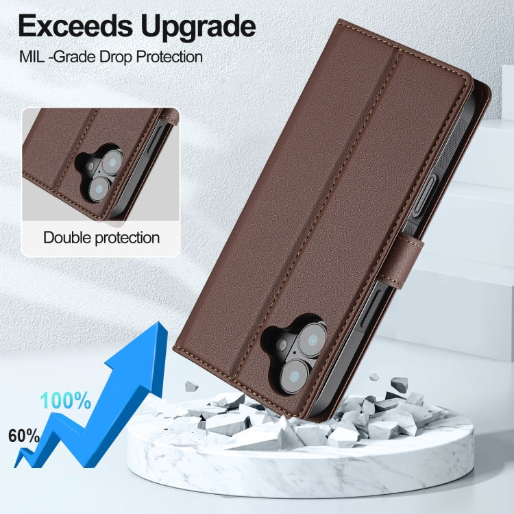 For iPhone 16 LC.IMEEKE L2 Series Detachable Magsafe PU Phone Case with Lanyard(Brown)