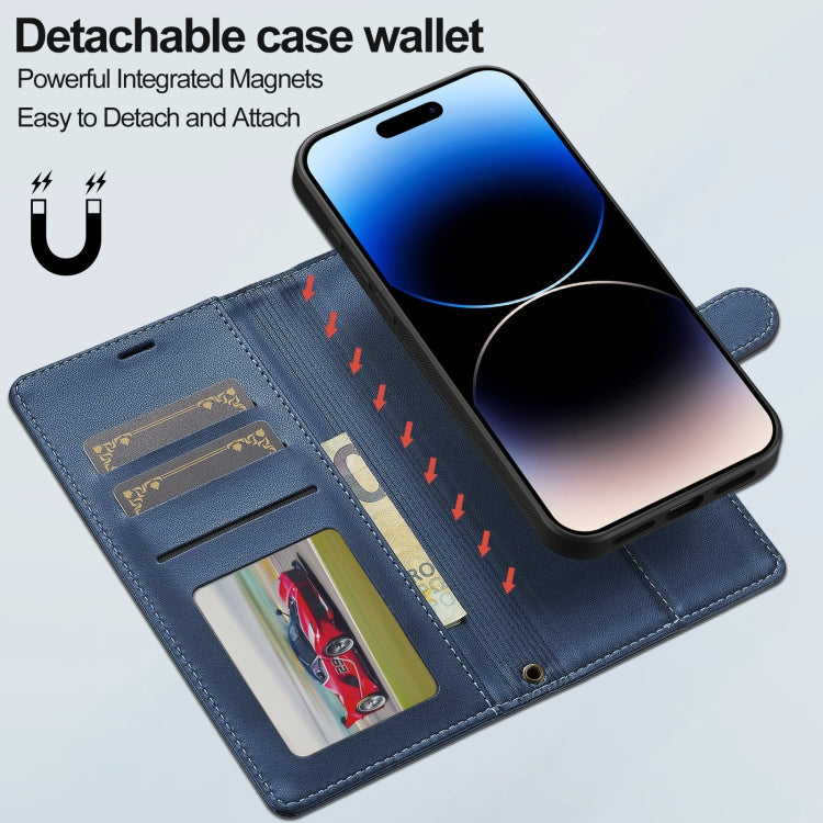 For iPhone 16 LC.IMEEKE L2 Series Detachable Magsafe PU Phone Case with Lanyard(Blue)