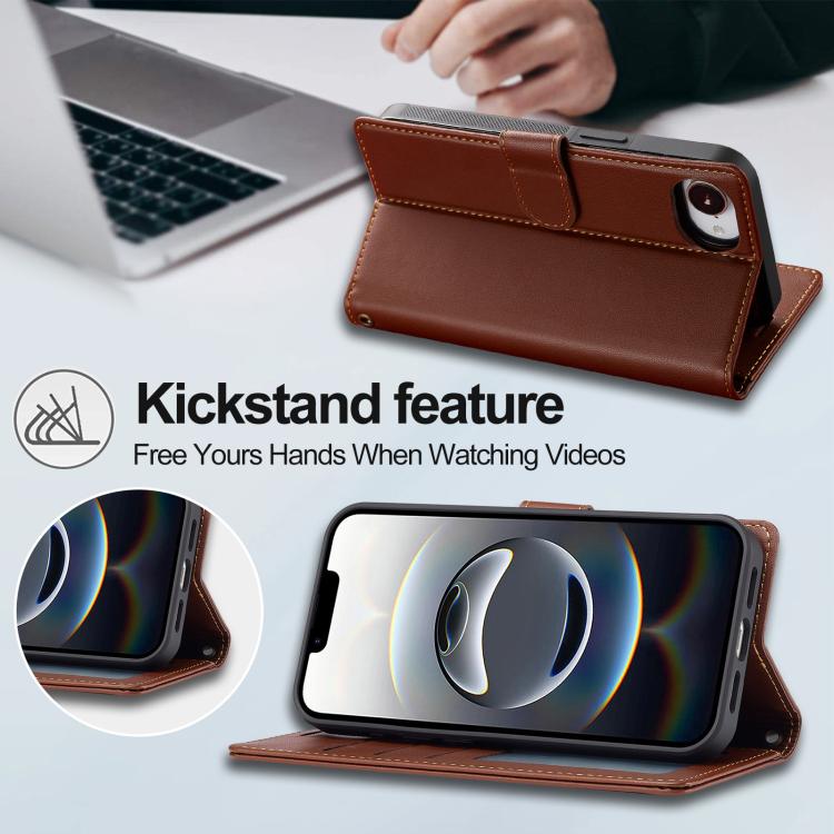 For iPhone 16e / 17e LC.IMEEKE L2 Series Detachable Magsafe PU Phone Case with Lanyard(Brown)