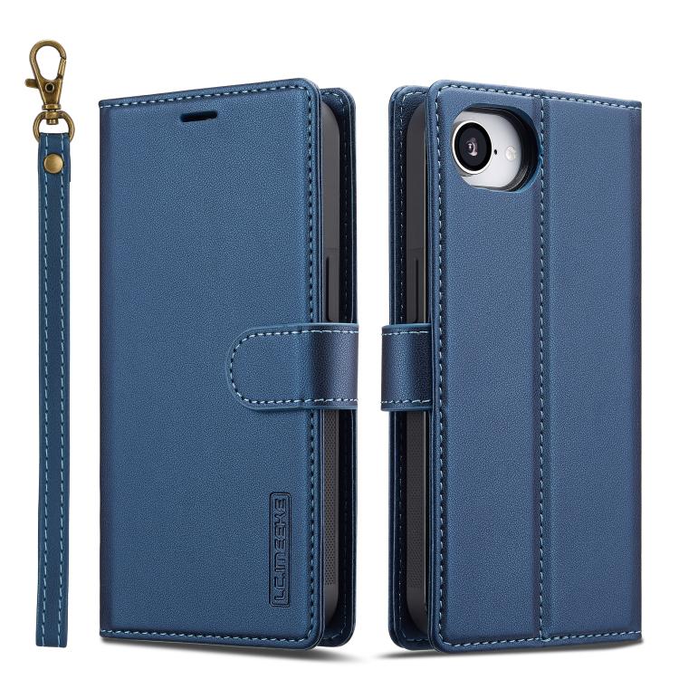 For iPhone 16e / 17e LC.IMEEKE L2 Series Detachable Magsafe PU Phone Case with Lanyard(Blue)
