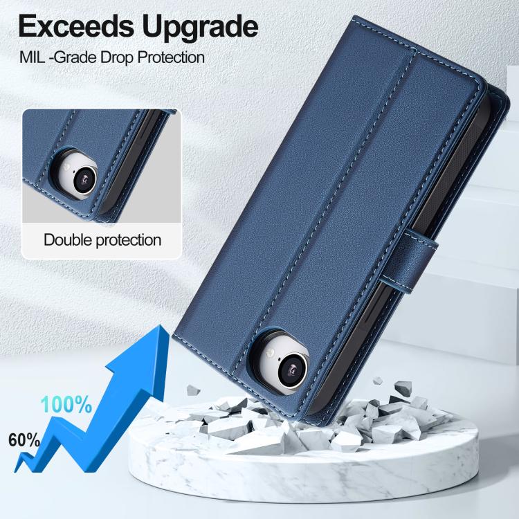 For iPhone 16e / 17e LC.IMEEKE L2 Series Detachable Magsafe PU Phone Case with Lanyard(Blue)