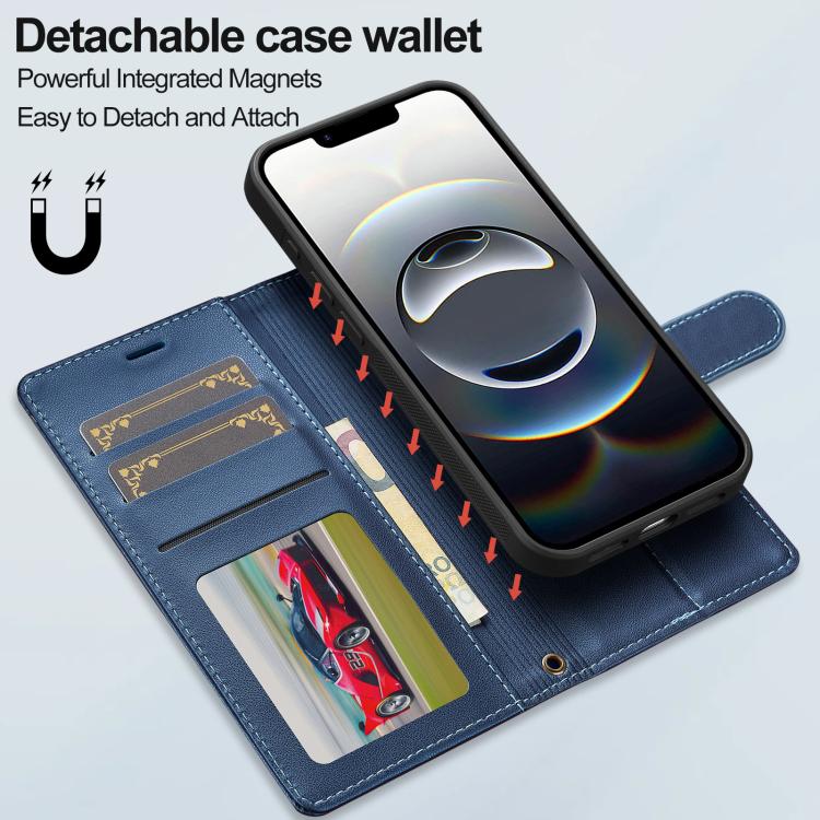 For iPhone 16e / 17e LC.IMEEKE L2 Series Detachable Magsafe PU Phone Case with Lanyard(Blue)