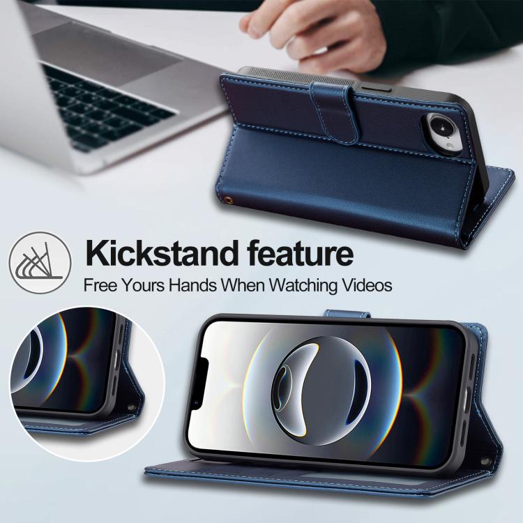 For iPhone 16e / 17e LC.IMEEKE L2 Series Detachable Magsafe PU Phone Case with Lanyard(Blue)