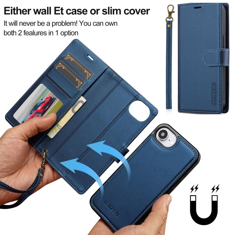 For iPhone 16e / 17e LC.IMEEKE L2 Series Detachable Magsafe PU Phone Case with Lanyard(Blue)