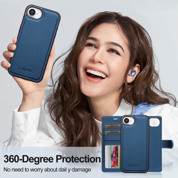 For iPhone 16e / 17e LC.IMEEKE L2 Series Detachable Magsafe PU Phone Case with Lanyard(Blue)