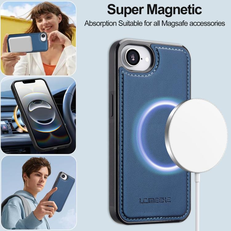 For iPhone 16e / 17e LC.IMEEKE L2 Series Detachable Magsafe PU Phone Case with Lanyard(Blue)
