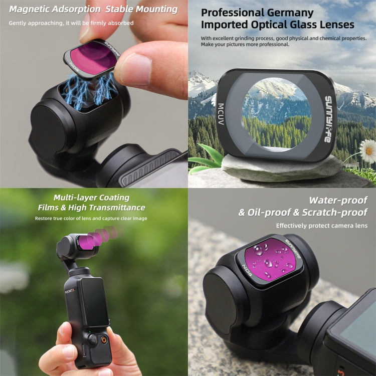 For DJI Osmo Pocket 3 Sunnylife Camera Lens Magnetic Metal Filter, No Impact On Gimbal Reset, Filter:ND64PL
