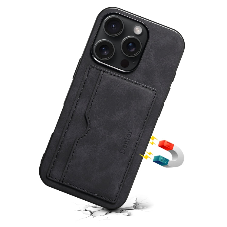 For iPhone 16 Denior D08 PU Single Card Slot Holder Phone Case(Black)