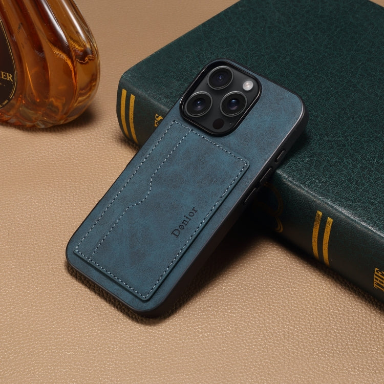 For iPhone 16 Pro Denior D08 PU Single Card Slot Holder Phone Case(Blue)