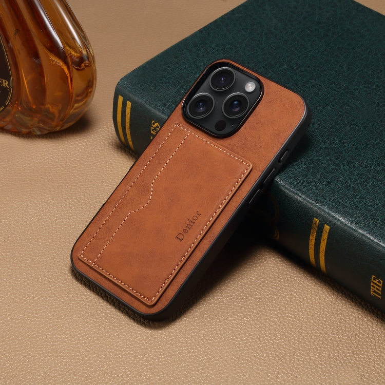 For iPhone 16 Pro Max Denior D08 PU Single Card Slot Holder Phone Case(Brown)
