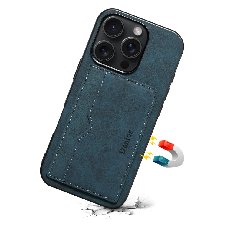 For iPhone 16 Pro Max Denior D08 PU Single Card Slot Holder Phone Case(Blue)