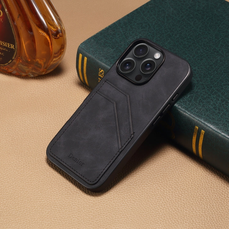For iPhone 16 Plus Denior D09 PU Dual Card Slot Back Cover Phone Case(Black)